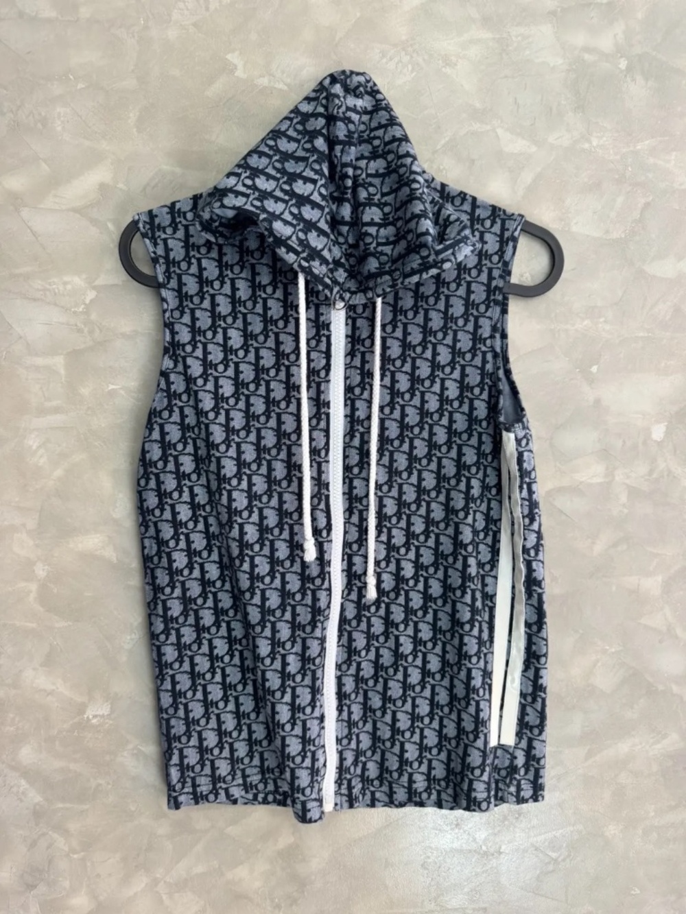 Vintage Dior Sleeveless Monogram Zip Hoodie in Black and Gray